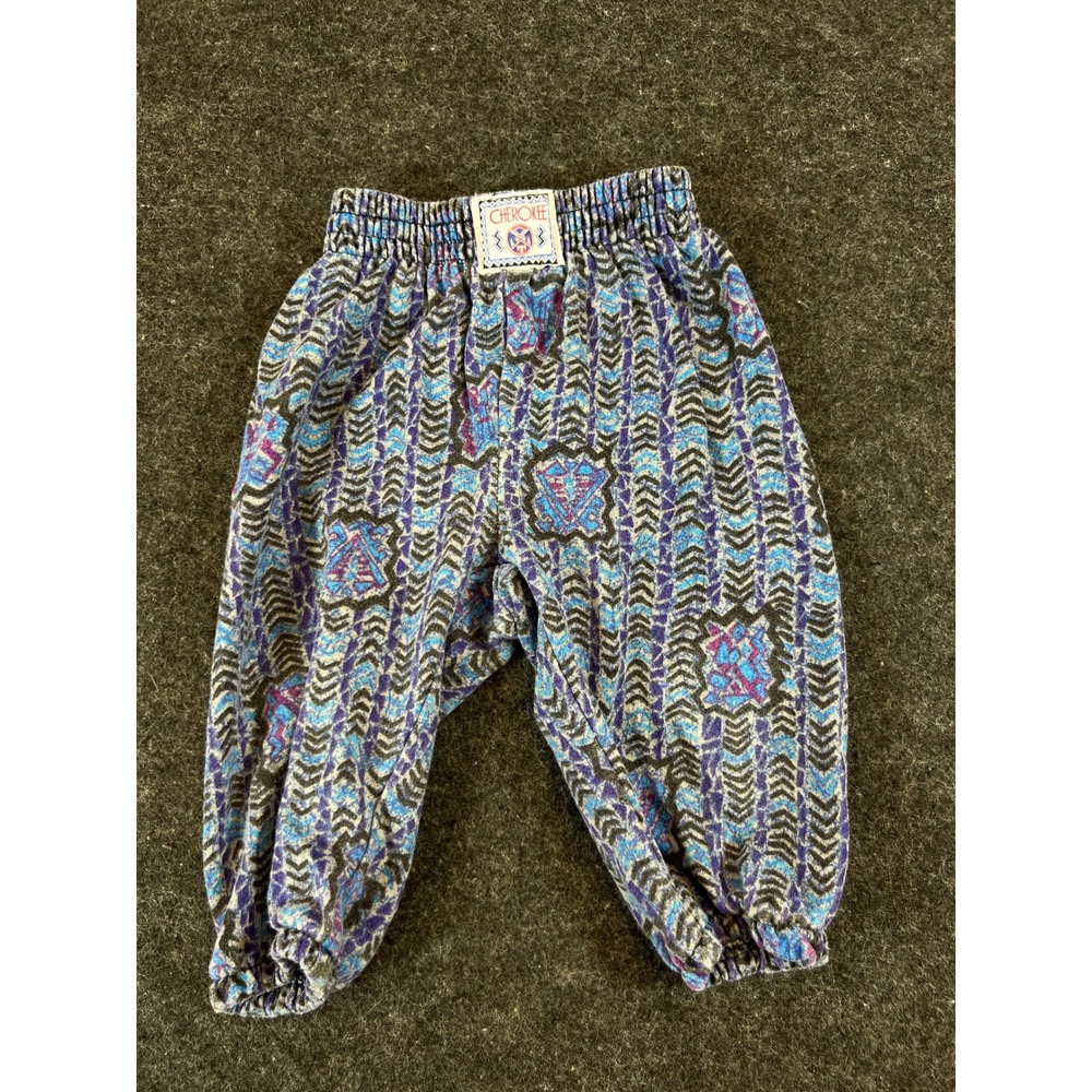 Vintage 90s Cherokee Kids Joggers Blue Purple Geometric Print Surf Pants 18M 2T